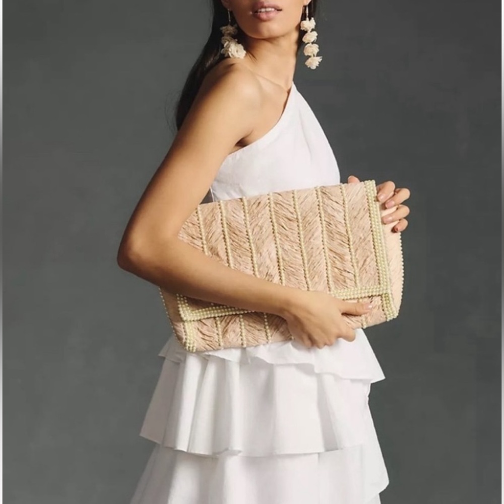 Anthropologie straw/pearl bag